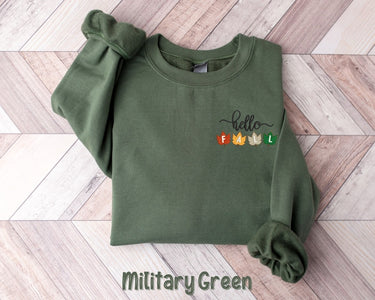 Hello Fall Sweatshirt, Thanksgiving Embroidered Sweatshirt, Hello Fall Embroidered Sweatshirt, Thanksgiving Family Shirt, Pumpkin Shirt